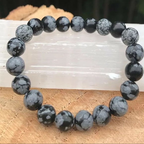 Snowflake obsidian gemstone bracelet - Picture 3 of 4